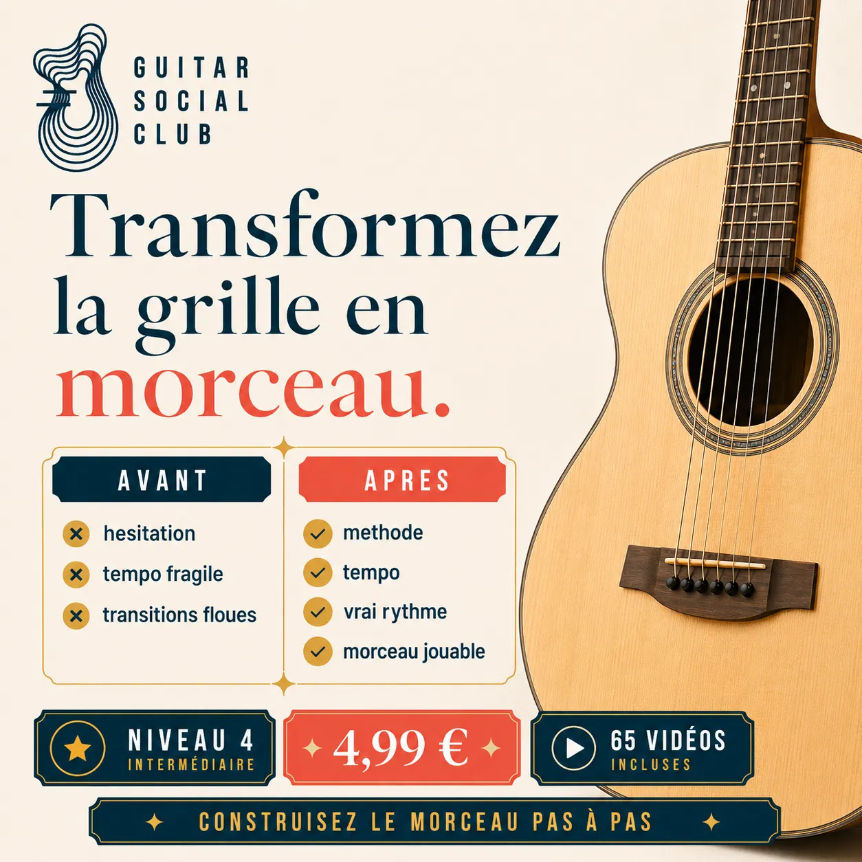 Avant après pédagogique pour transformer la grille en morceau sur Don't Cry