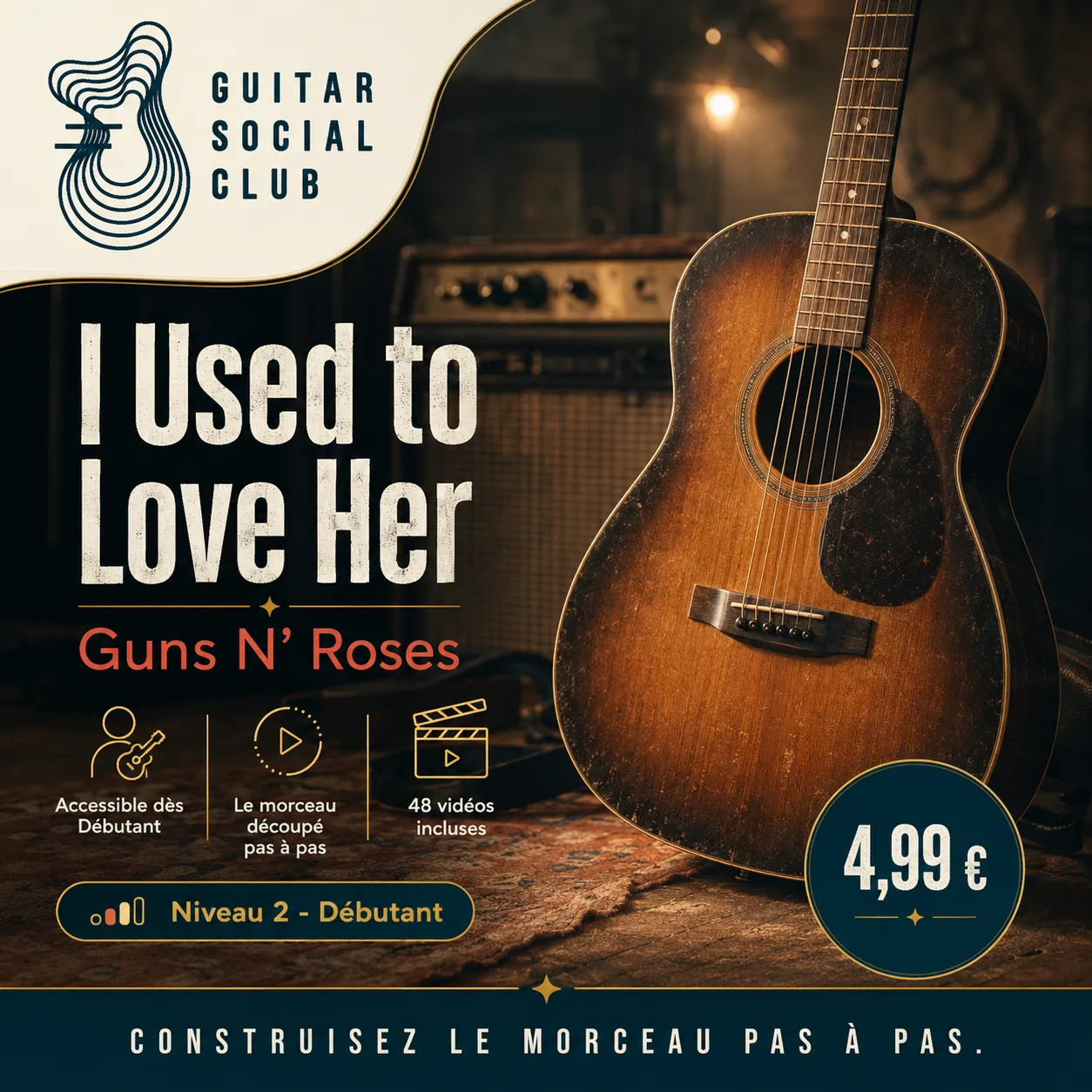 Couverture boutique lumineuse de I Used to Love Her avec univers rock acoustique premium