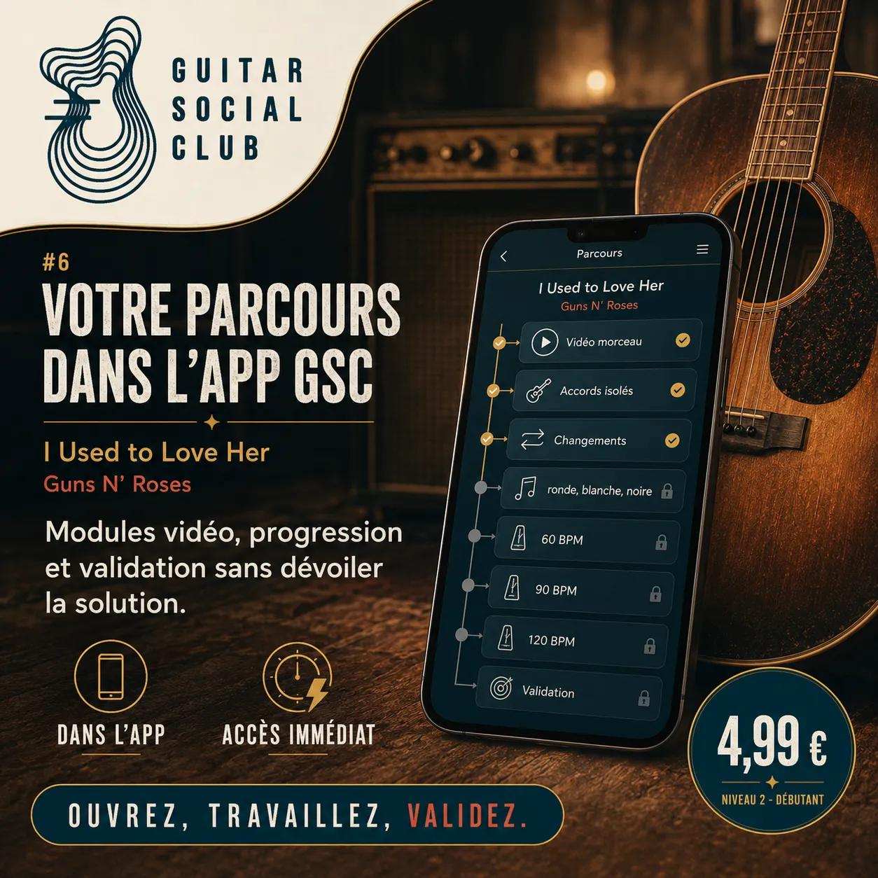 Mockup app Guitar Social Club du parcours I Used to Love Her