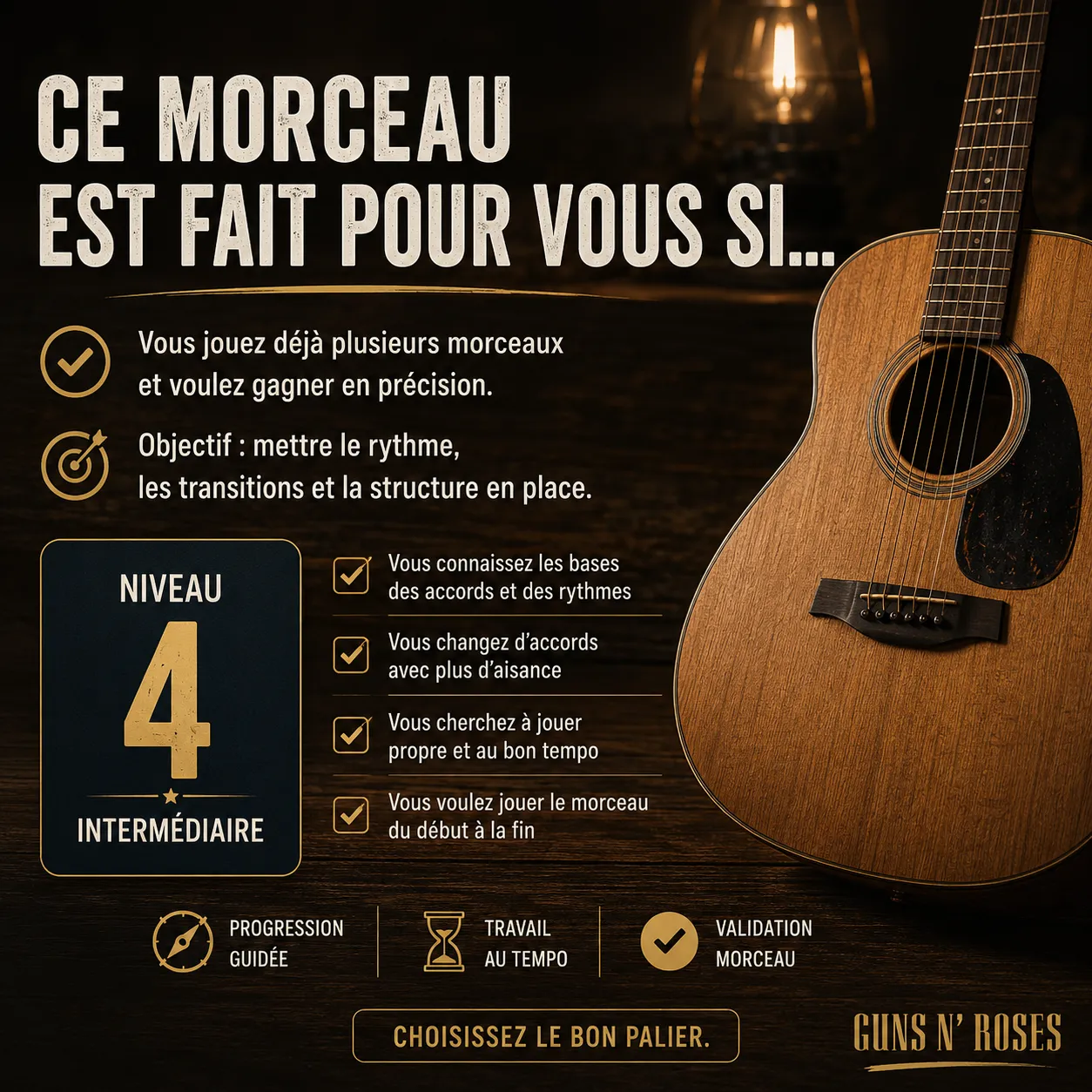 Diagnostic niveau et progression pour Sweet Child O' Mine