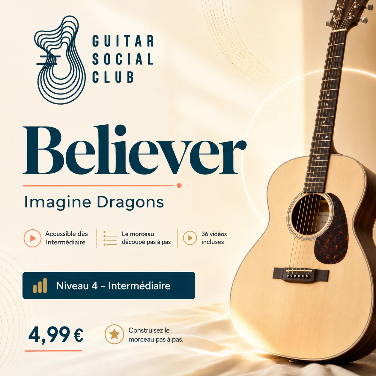 Couverture boutique lumineuse du morceau Believer - Imagine Dragons pour Guitar Social Club