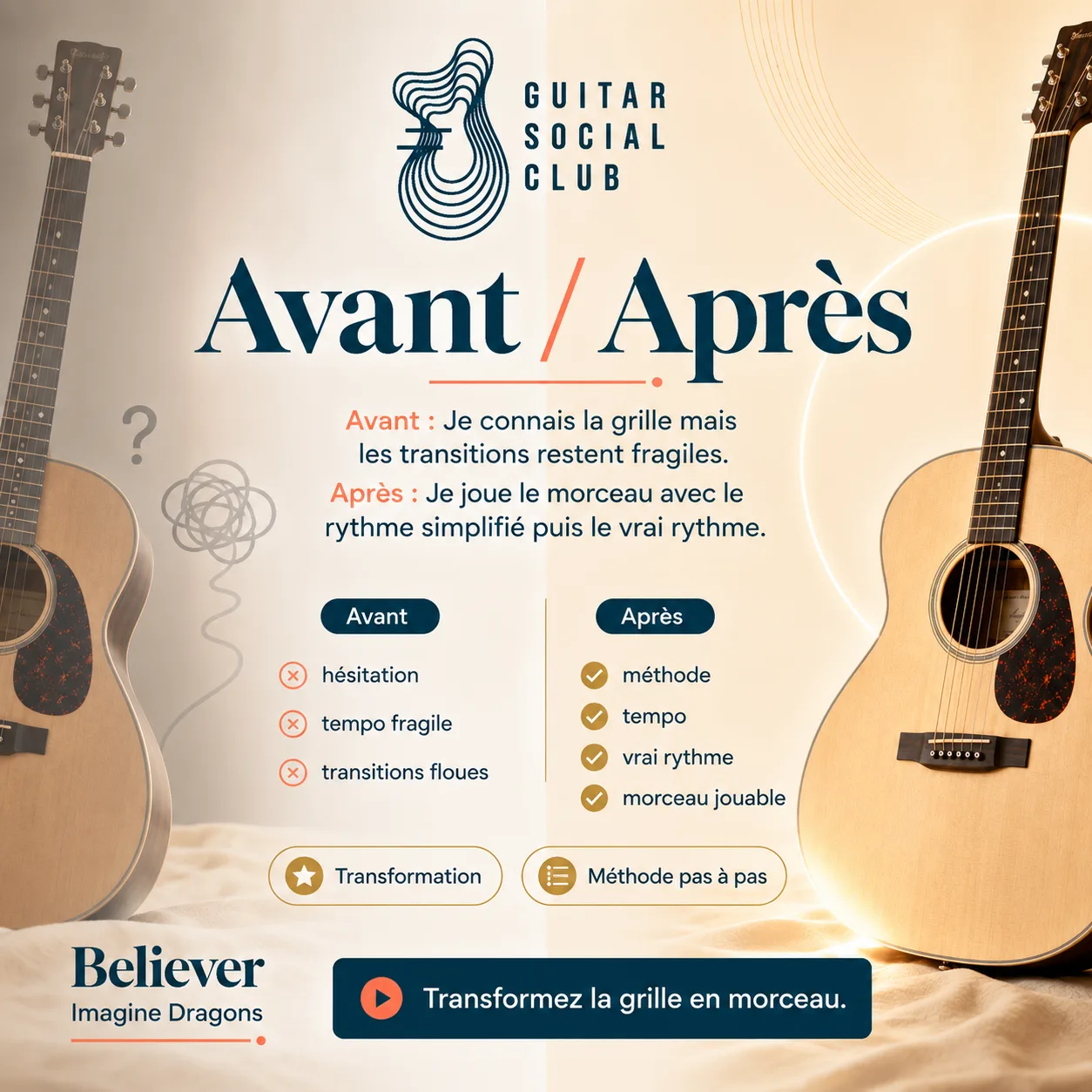 Avant après pédagogique pour transformer la grille en morceau sur Believer