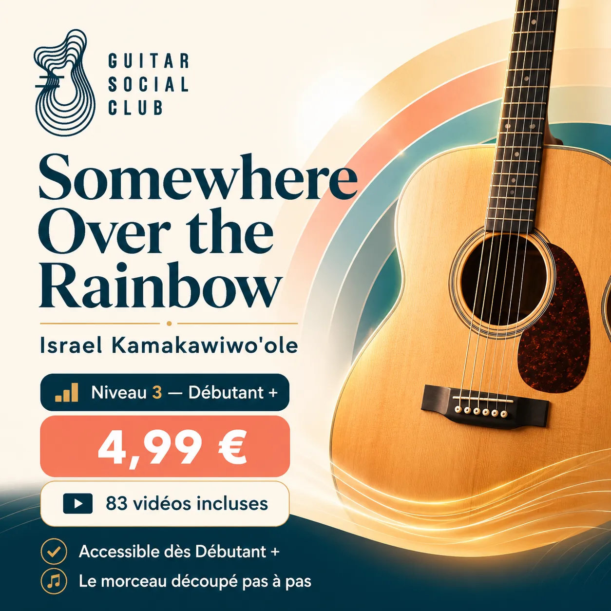 Couverture boutique lumineuse du morceau Somewhere Over the Rainbow - Israel Kamakawiwo'ole pour Guitar Social Club