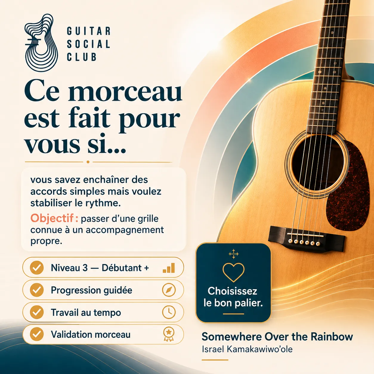 Diagnostic niveau et progression pour Somewhere Over the Rainbow
