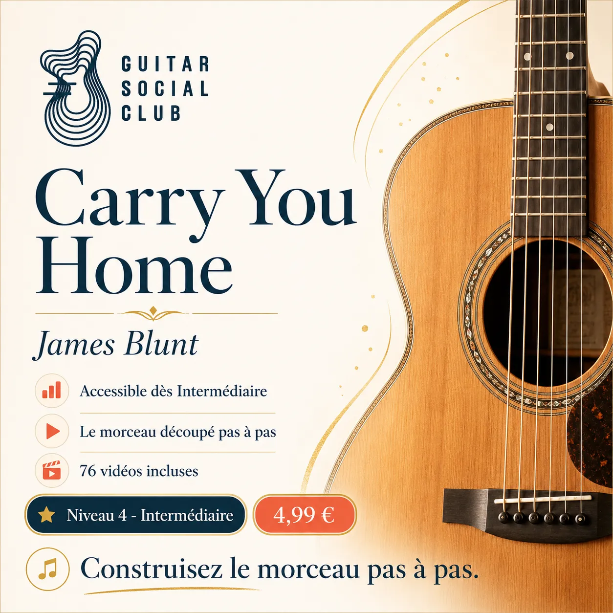 Couverture boutique lumineuse du morceau Carry You Home - James Blunt pour Guitar Social Club
