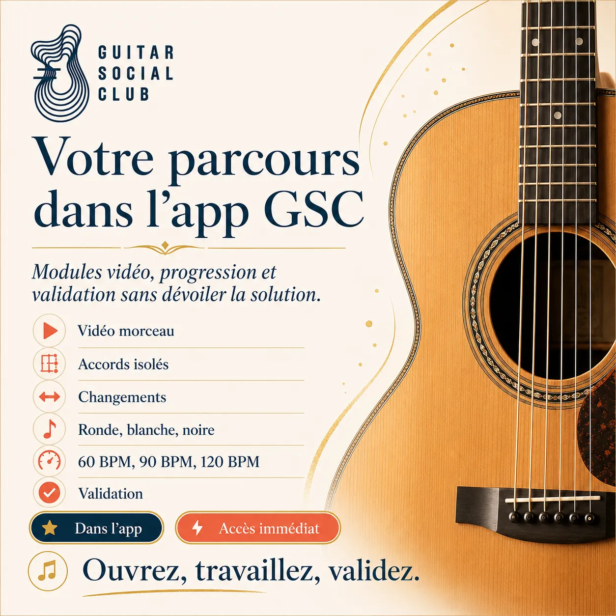 Mockup app Guitar Social Club du parcours Carry You Home