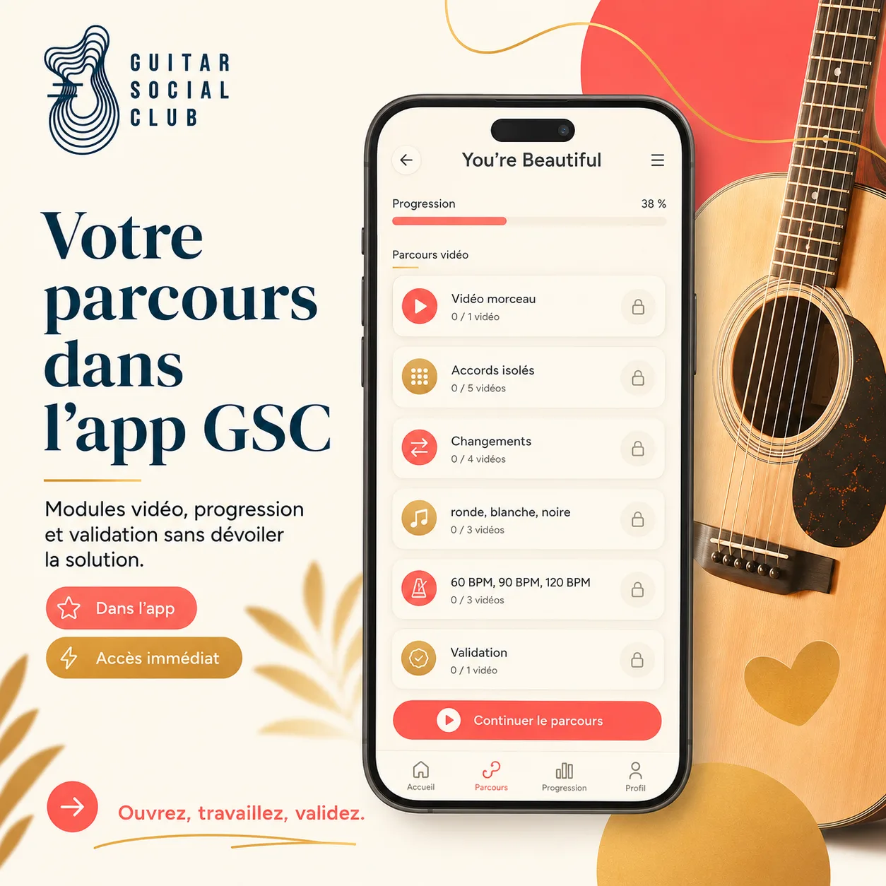 Mockup app Guitar Social Club du parcours You're Beautiful