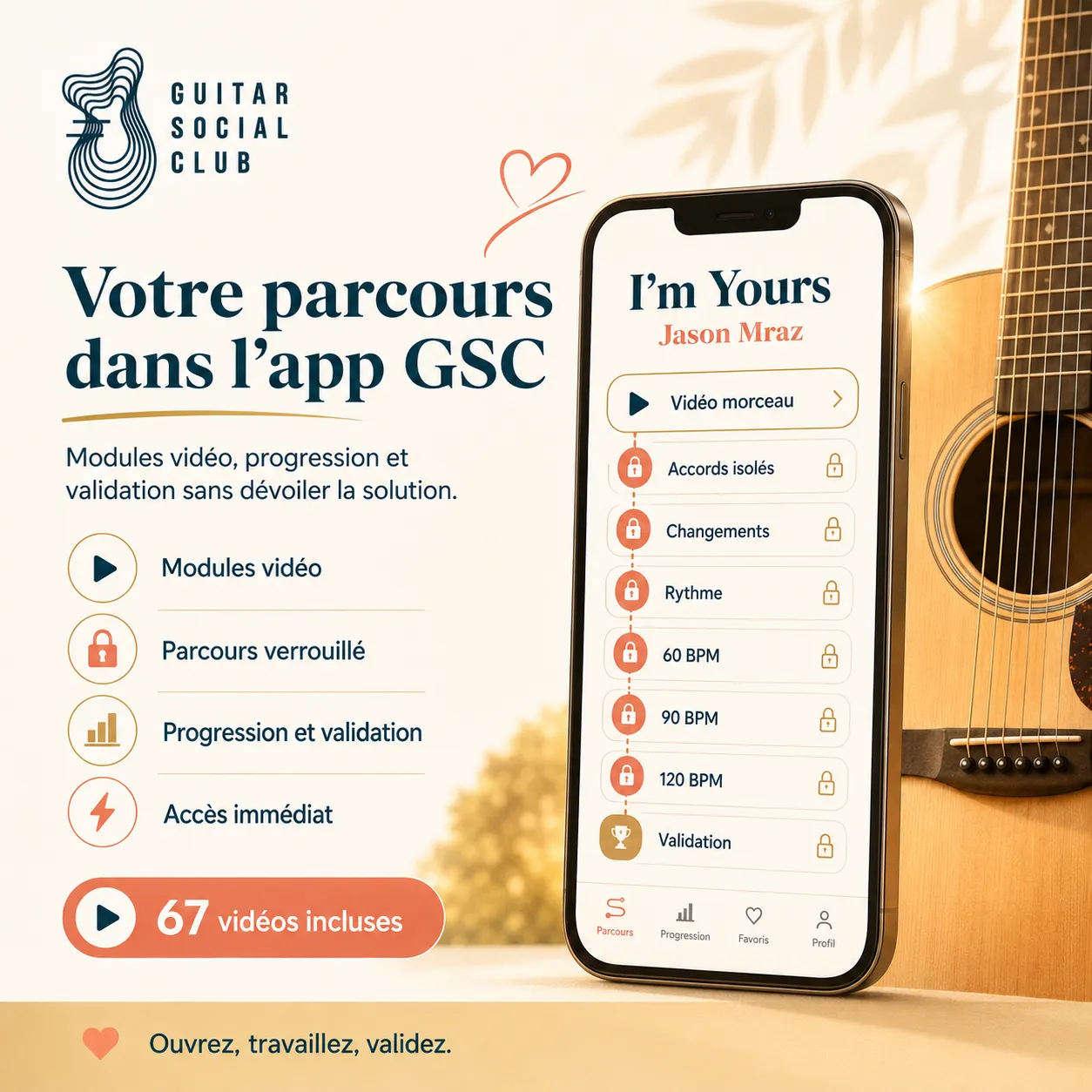 Mockup app Guitar Social Club du parcours I'm Yours