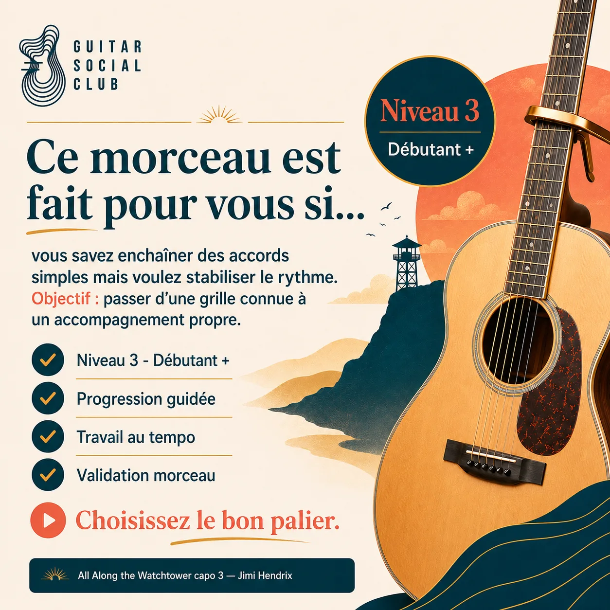 Diagnostic niveau et progression pour All Along the Watchtower capo 3