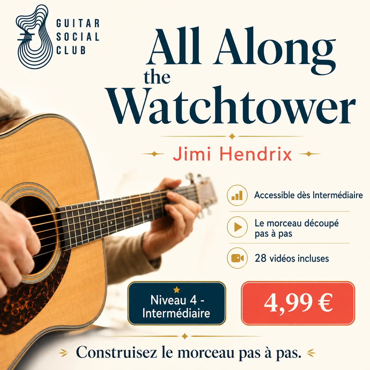 Couverture boutique lumineuse du morceau All Along the Watchtower - Jimi Hendrix pour Guitar Social Club