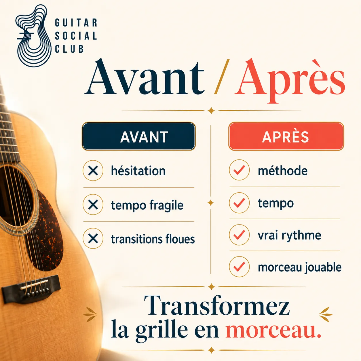 Avant après pédagogique pour transformer la grille en morceau sur All Along the Watchtower