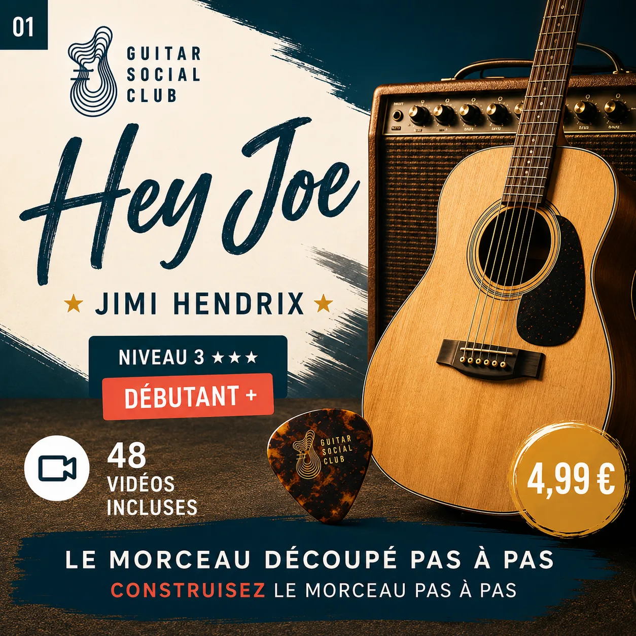 Couverture boutique lumineuse du morceau Hey Joe - Jimi Hendrix pour Guitar Social Club