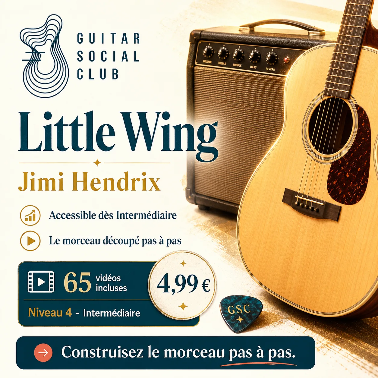 Couverture boutique lumineuse du morceau Little Wing - Jimi Hendrix pour Guitar Social Club