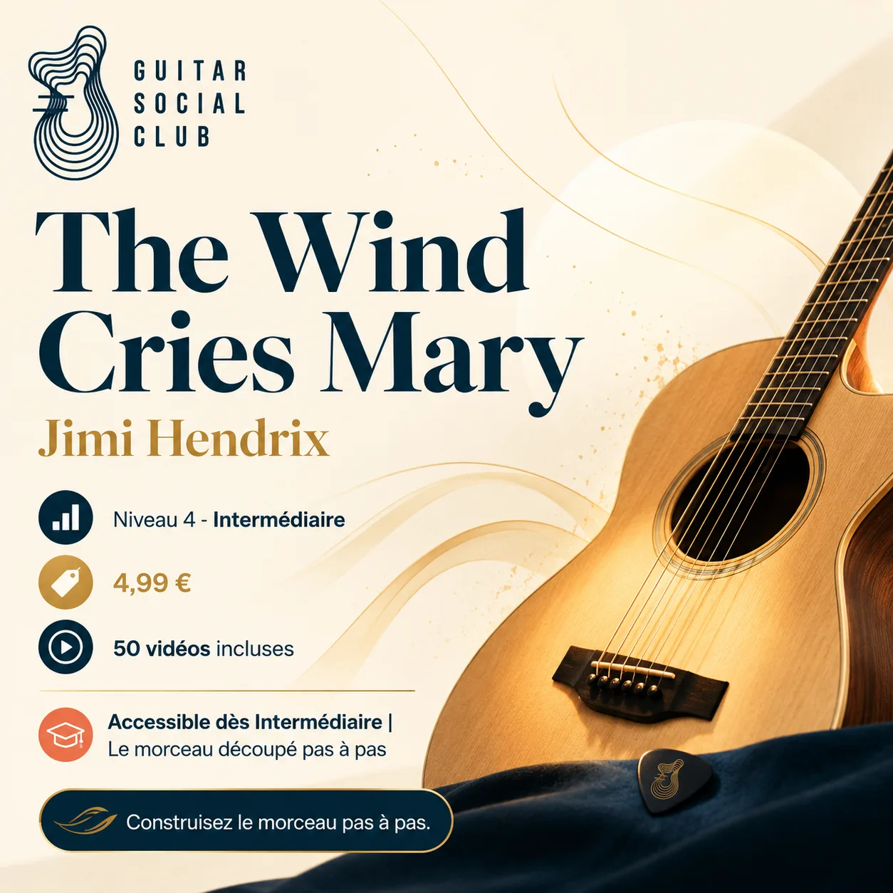 Couverture boutique lumineuse du morceau The Wind Cries Mary - Jimi Hendrix pour Guitar Social Club