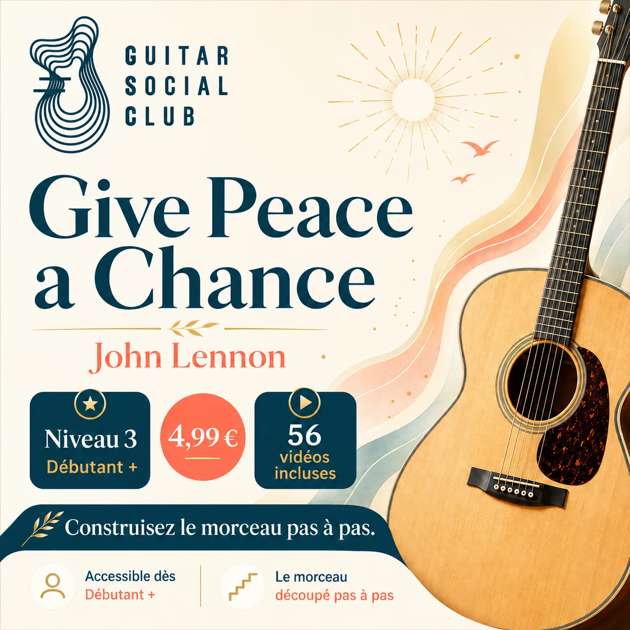 Couverture boutique lumineuse du morceau Give Peace a Chance - John Lennon pour Guitar Social Club
