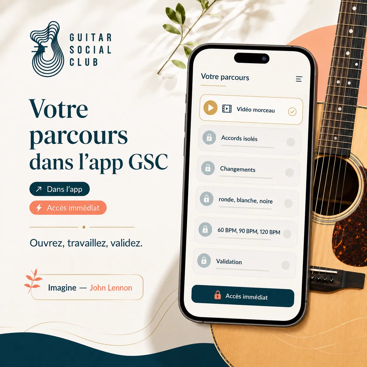 Mockup app Guitar Social Club du parcours Imagine