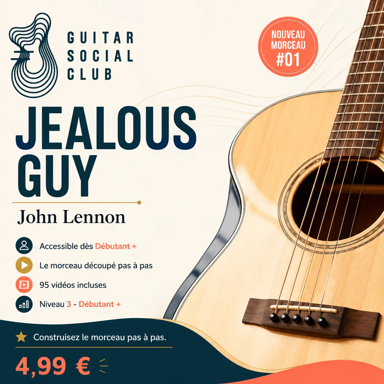 Couverture boutique lumineuse du morceau Jealous Guy - John Lennon pour Guitar Social Club