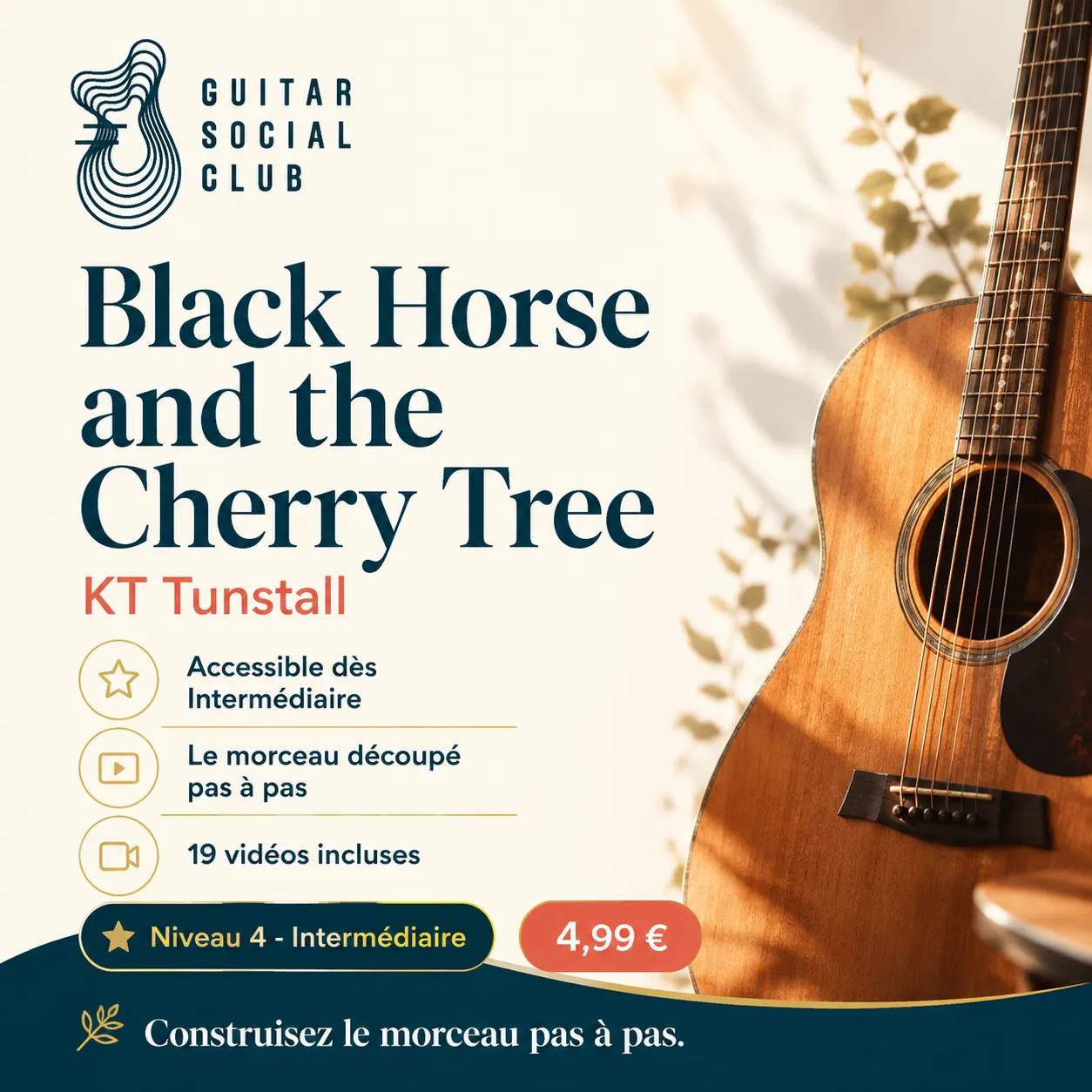 Couverture boutique lumineuse du morceau Black Horse and the Cherry Tree - KT Tunstall pour Guitar Social Club