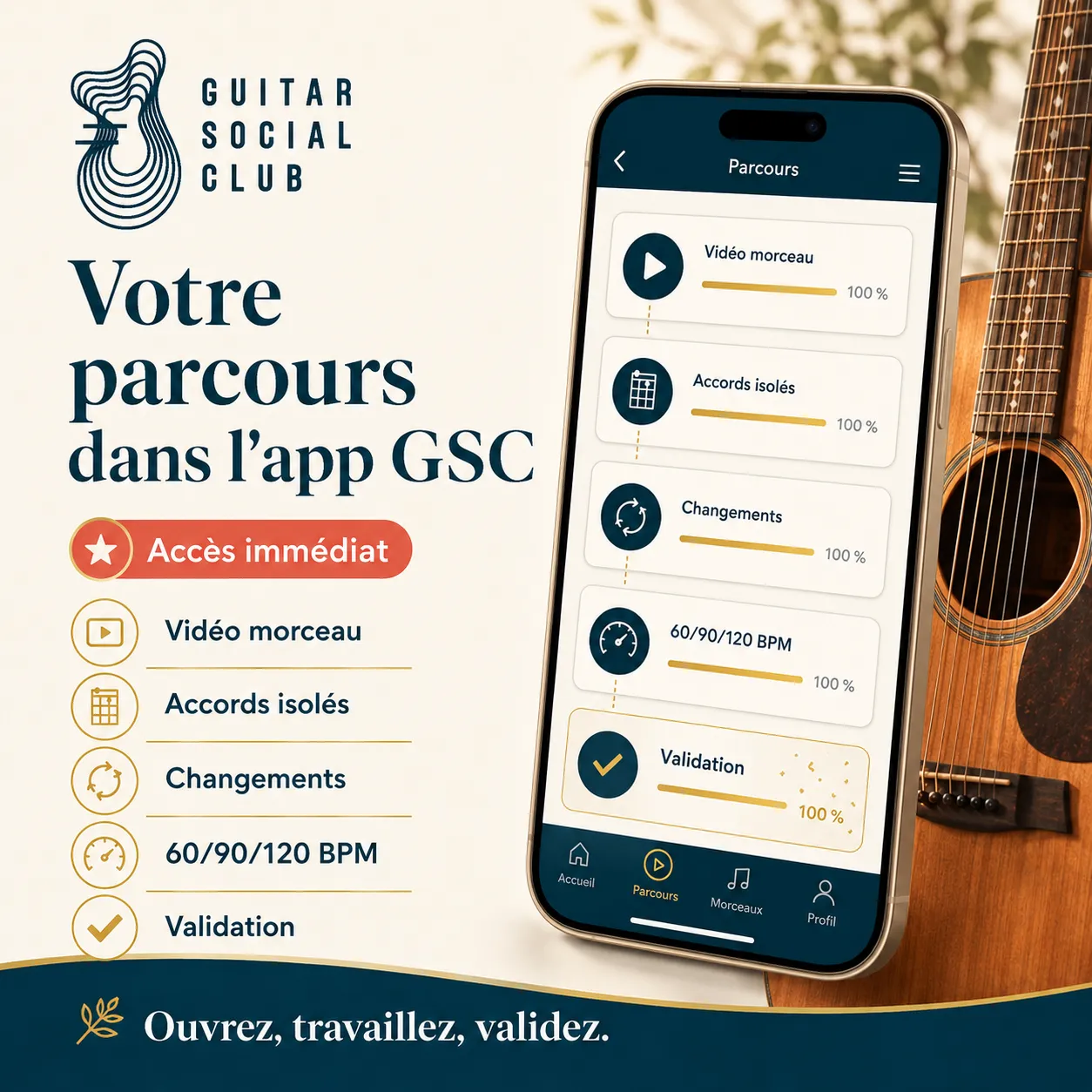 Mockup app Guitar Social Club du parcours Black Horse and the Cherry Tree