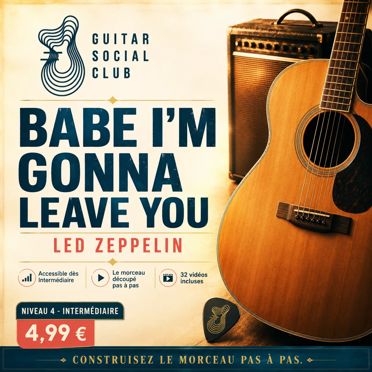 Couverture boutique lumineuse du morceau Babe I'm Gonna Leave You - Led Zeppelin pour Guitar Social Club