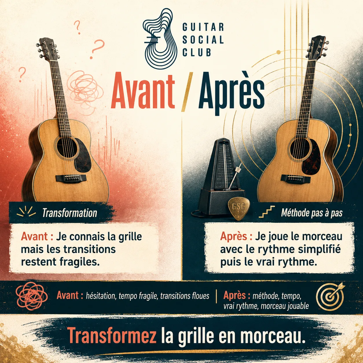 Avant après pédagogique pour transformer la grille en morceau sur Babe I'm Gonna Leave You