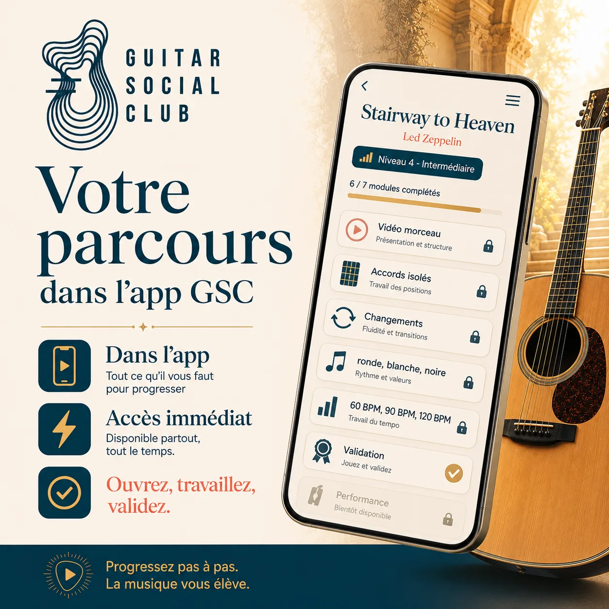 Mockup app Guitar Social Club du parcours Stairway to Heaven