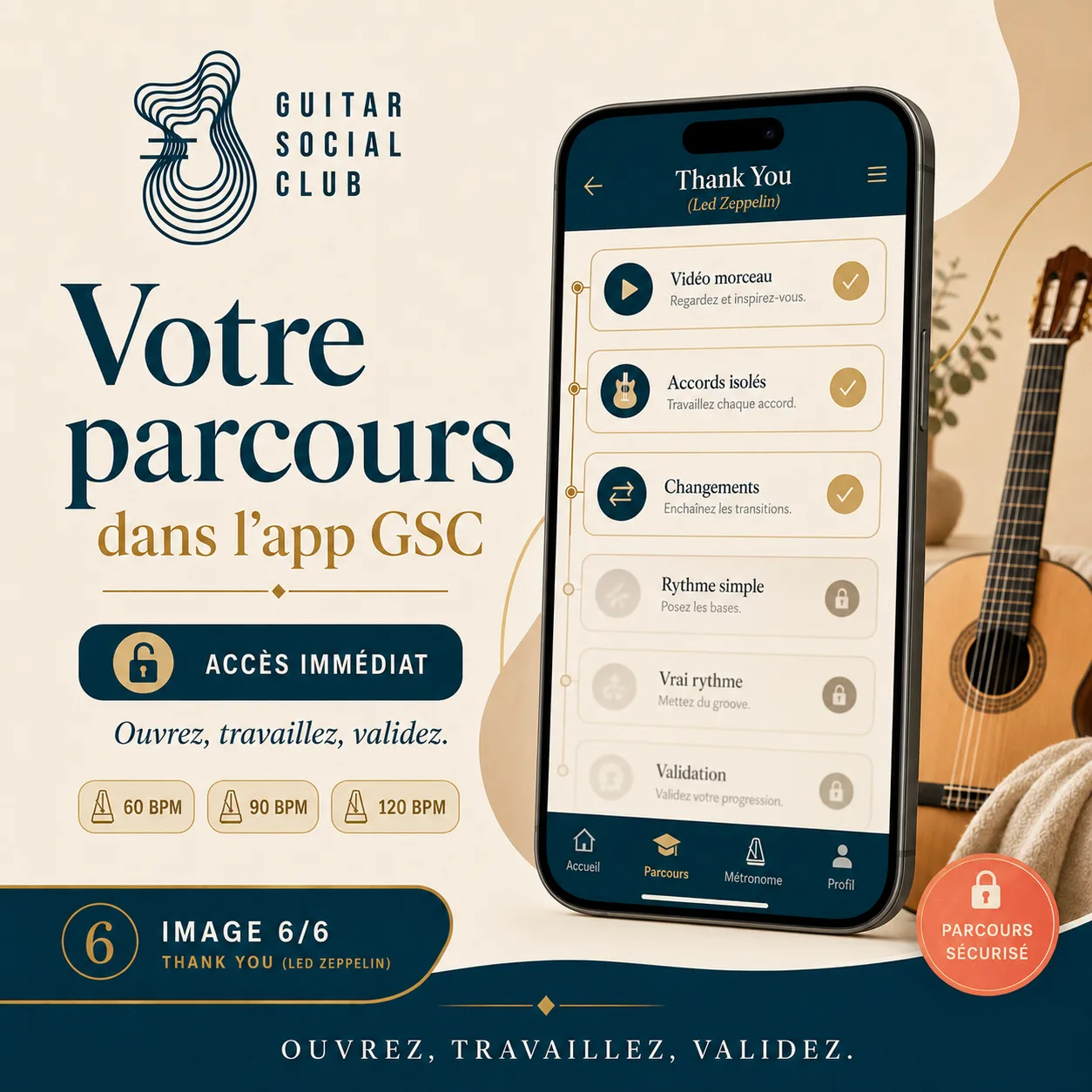Mockup app Guitar Social Club du parcours Thank You (Led Zeppelin)