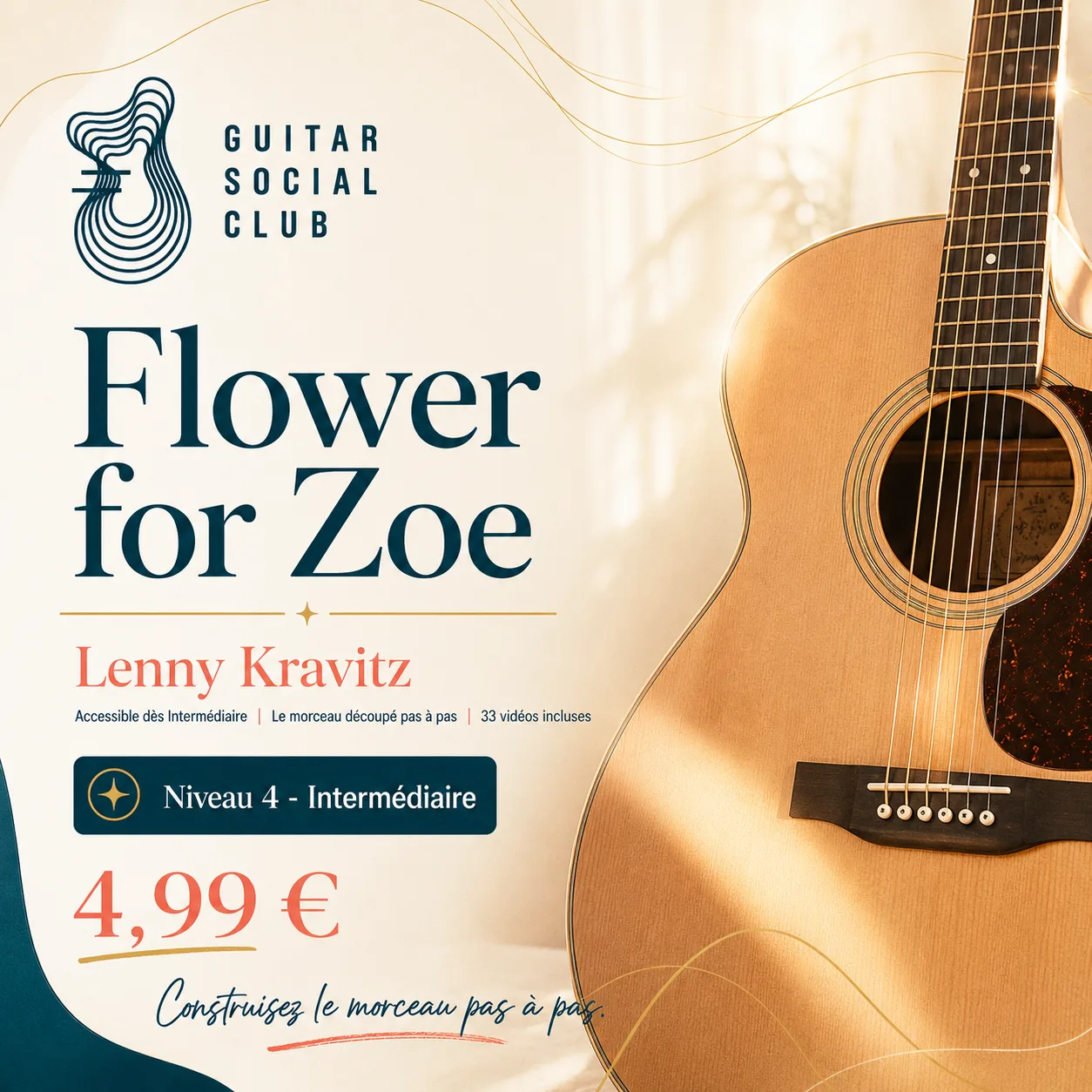 Couverture boutique lumineuse du morceau Flower for Zoe - Lenny Kravitz pour Guitar Social Club
