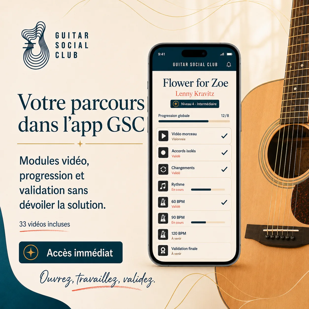 Mockup app Guitar Social Club du parcours Flower for Zoe