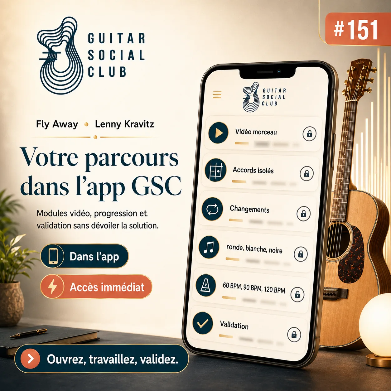 Mockup app Guitar Social Club du parcours Fly Away