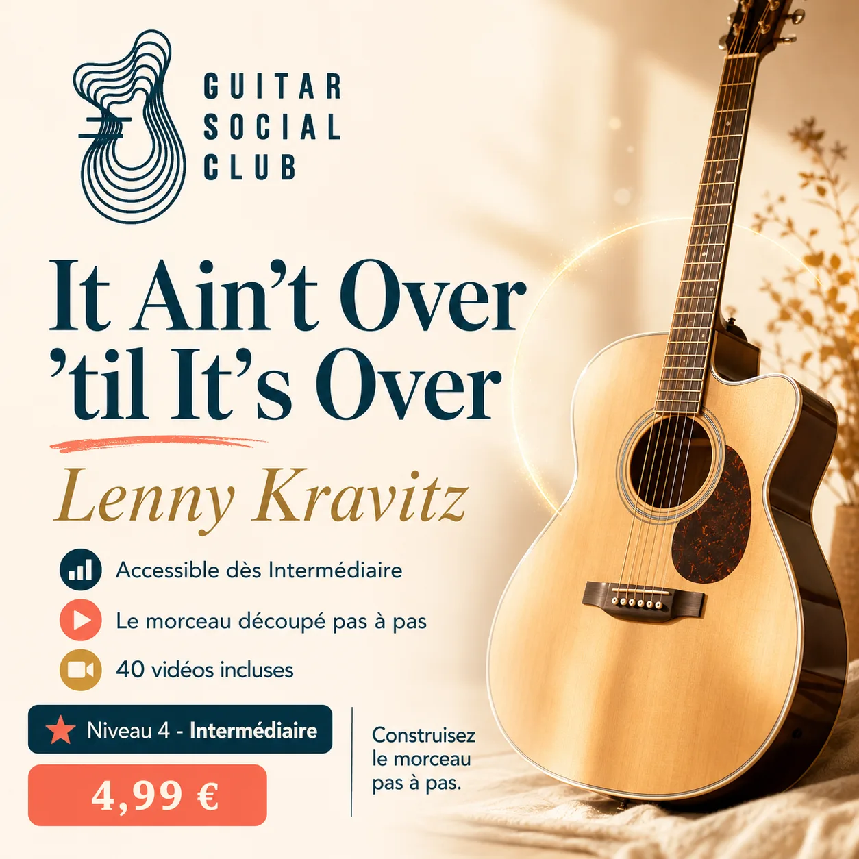 Couverture boutique lumineuse du morceau It Ain't Over 'til It's Over - Lenny Kravitz pour Guitar Social Club