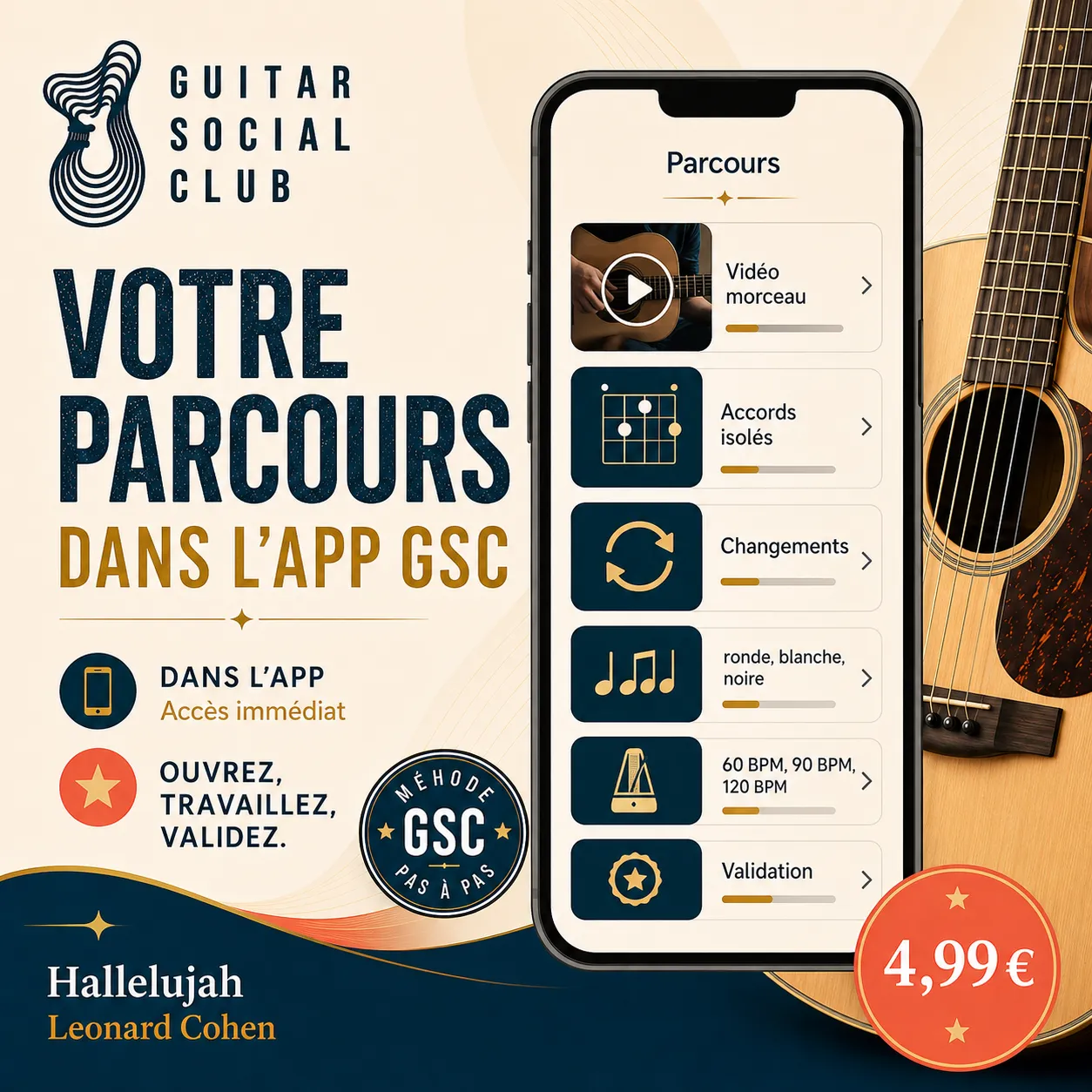 Avant après pédagogique pour transformer la grille en morceau sur Hallelujah