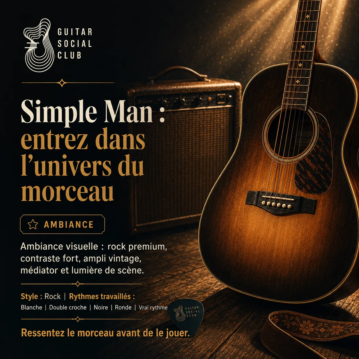Mockup app Guitar Social Club du parcours Simple Man