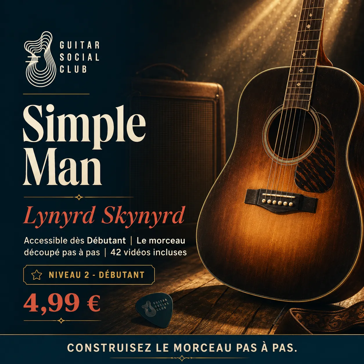 Ambiance rock premium avec guitare acoustique et ampli vintage pour Simple Man sans pochette ni artiste