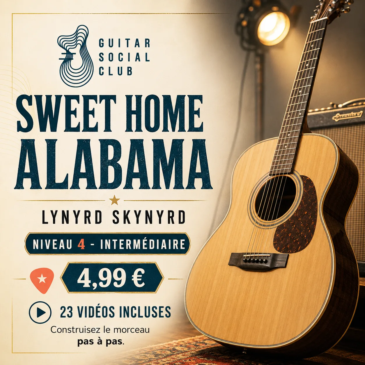 Couverture boutique lumineuse du morceau Sweet Home Alabama - Lynyrd Skynyrd pour Guitar Social Club