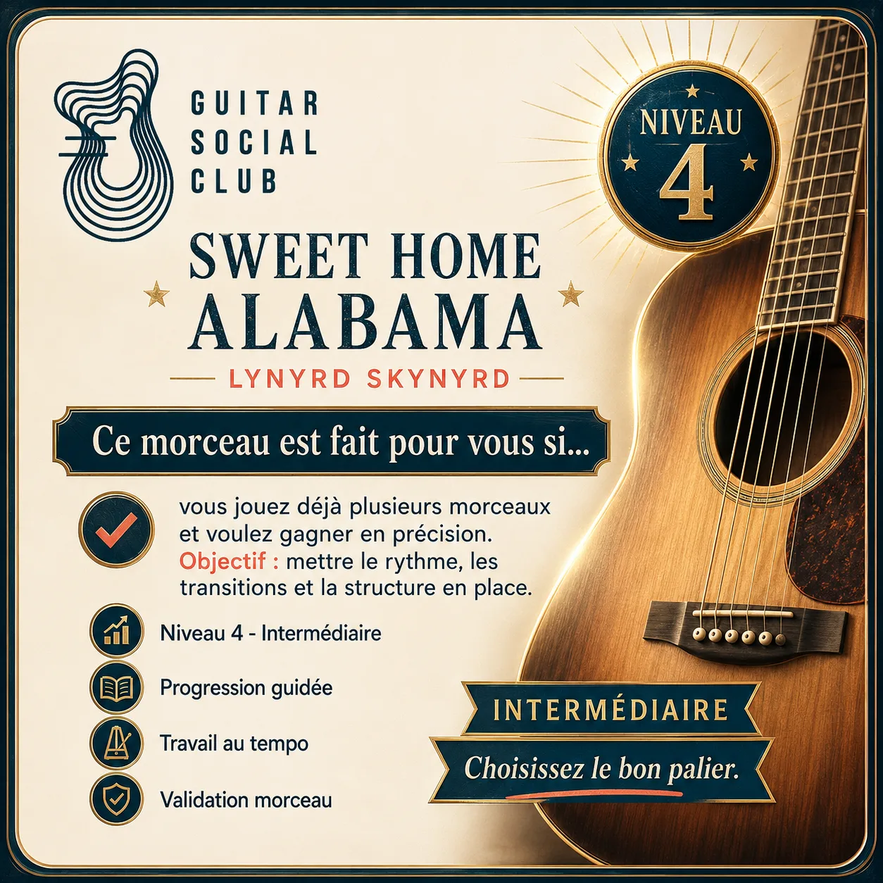 Diagnostic niveau et progression pour Sweet Home Alabama