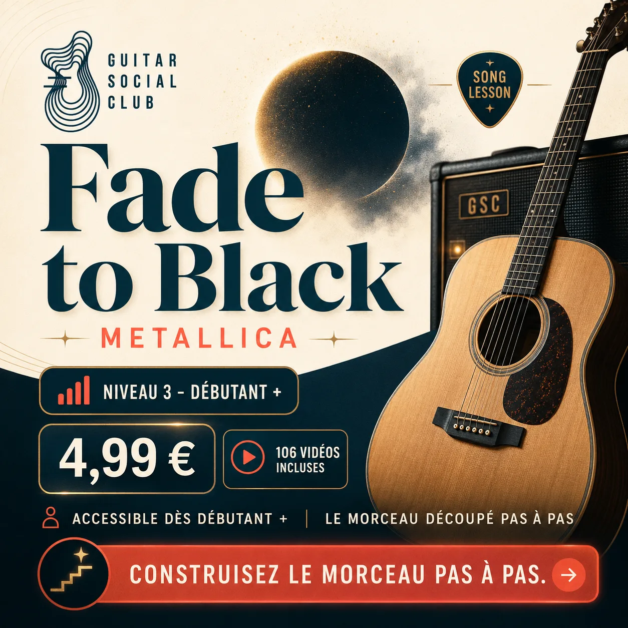 Couverture boutique lumineuse du morceau Fade to Black - Metallica pour Guitar Social Club