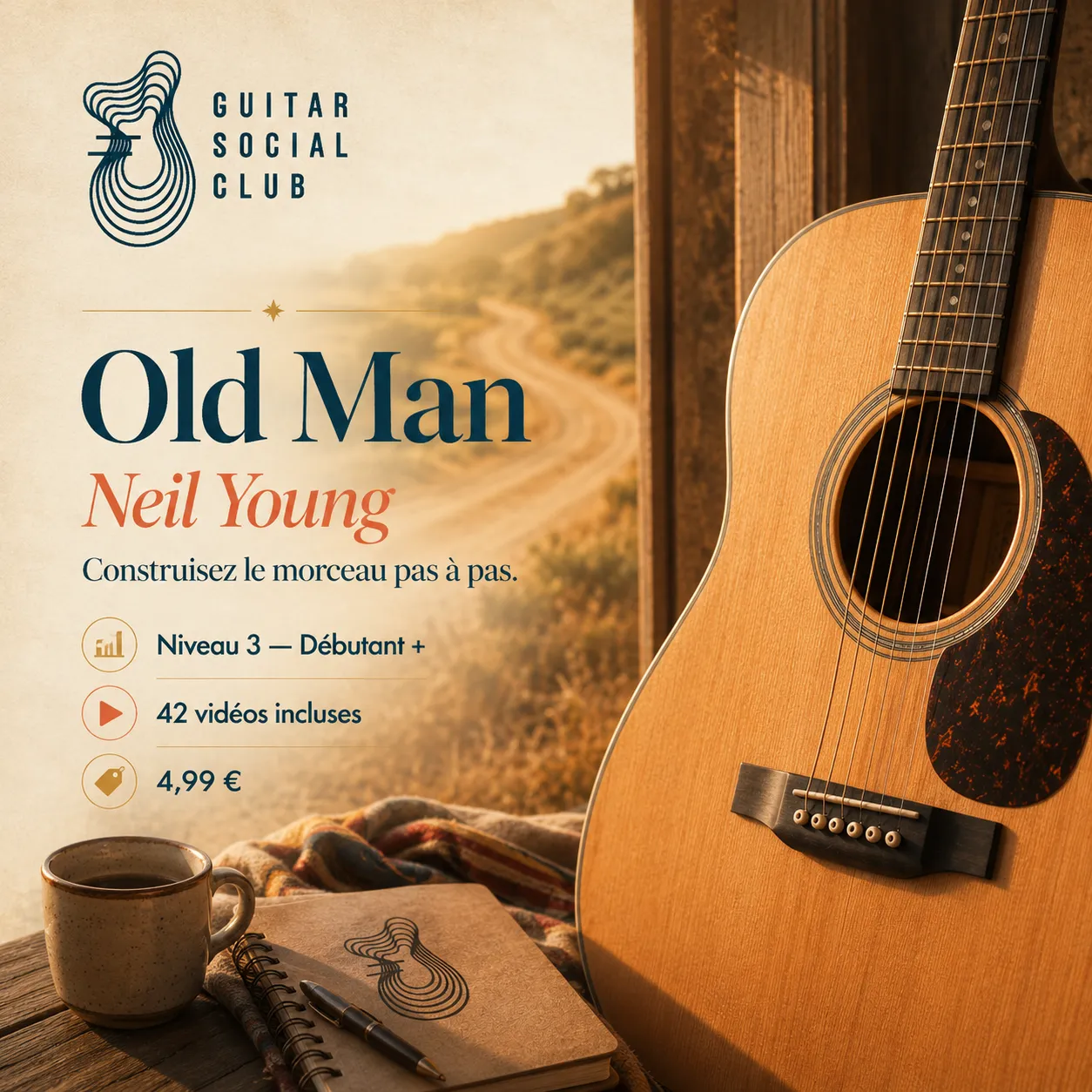 Couverture boutique lumineuse du morceau Old Man - Neil Young pour Guitar Social Club