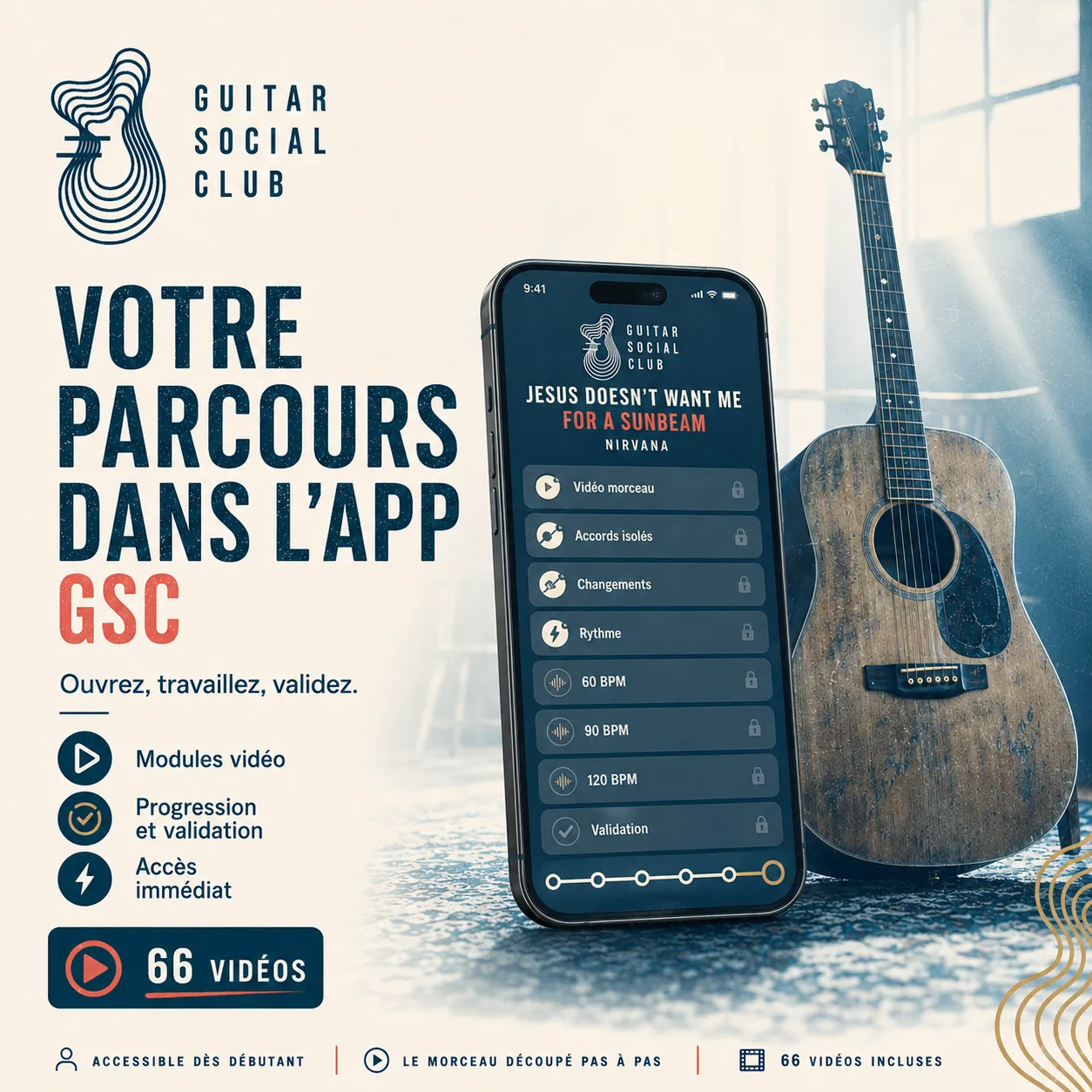 Mockup app Guitar Social Club du parcours Jesus Doesn't Want Me for a Sunbeam