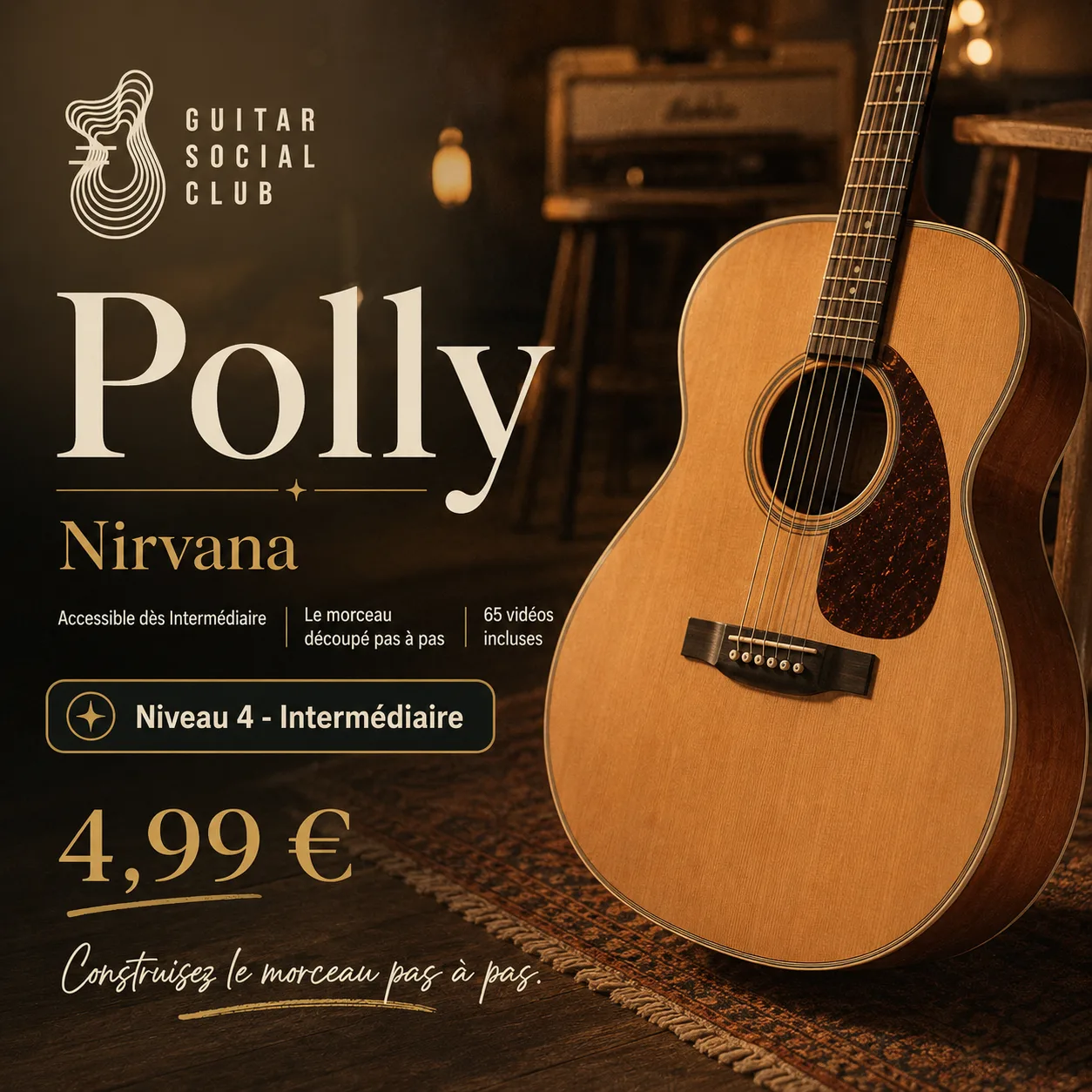 Couverture boutique lumineuse du morceau Polly - Nirvana pour Guitar Social Club