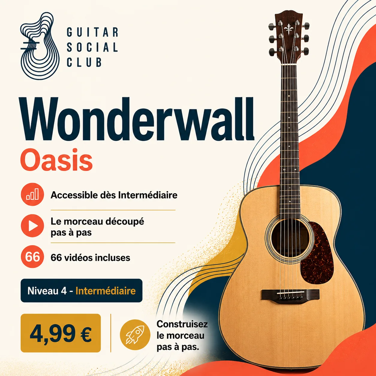 Couverture boutique lumineuse du morceau Wonderwall - Oasis pour Guitar Social Club