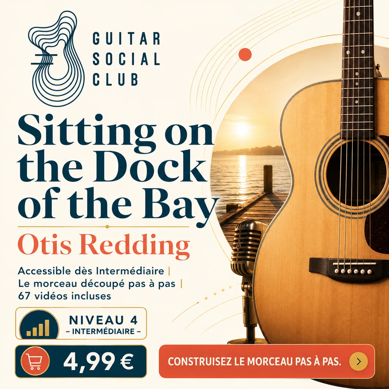 Couverture boutique lumineuse du morceau Sitting on the Dock of the Bay - Otis Redding pour Guitar Social Club