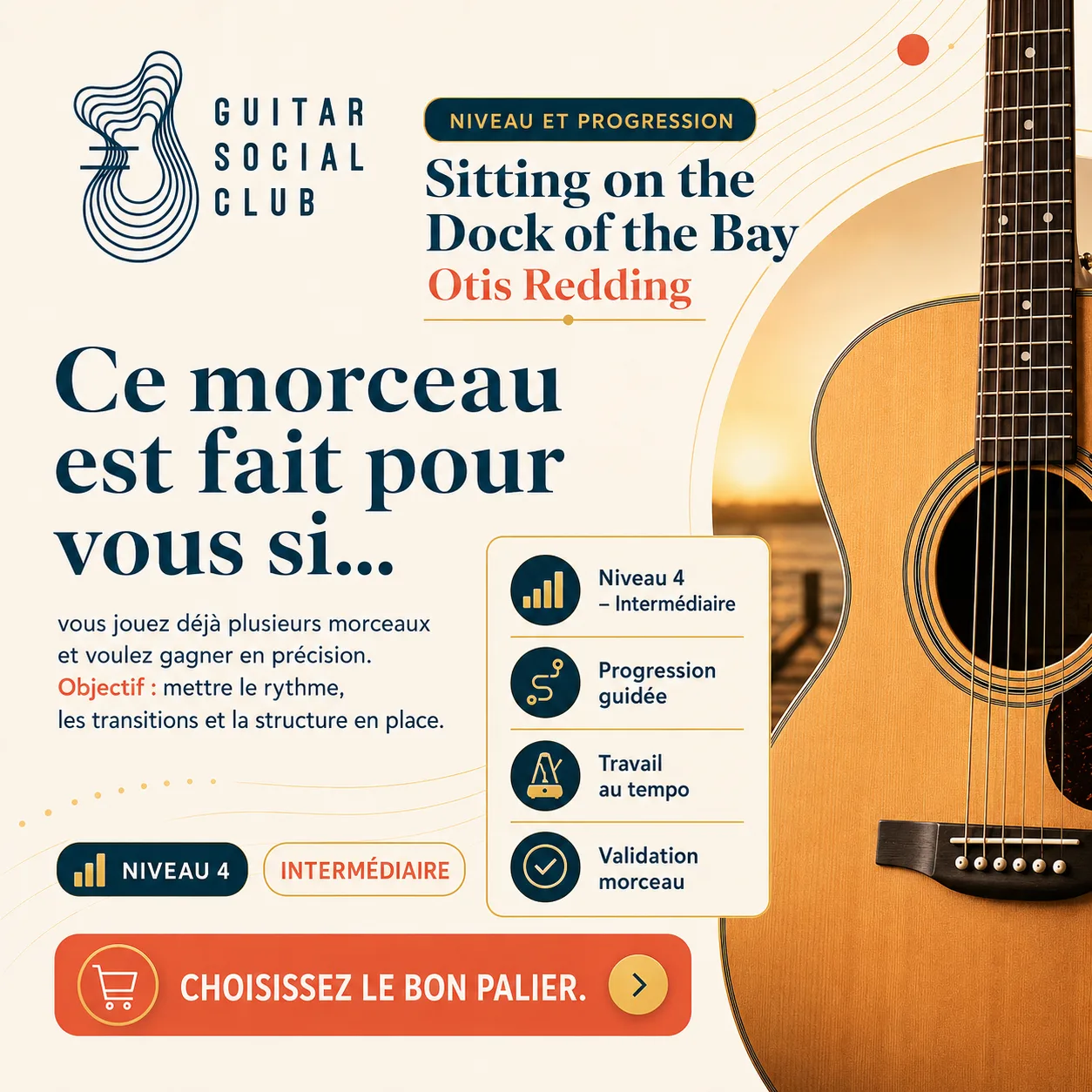 Diagnostic niveau et progression pour Sitting on the Dock of the Bay