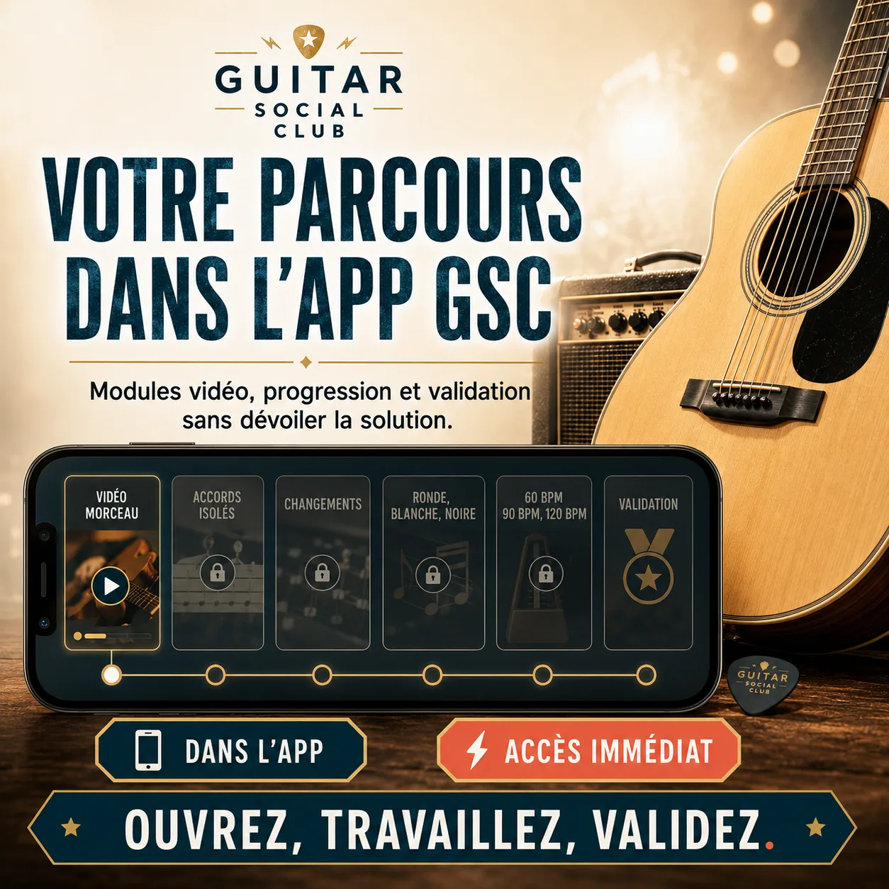 Mockup app Guitar Social Club du parcours Breathe