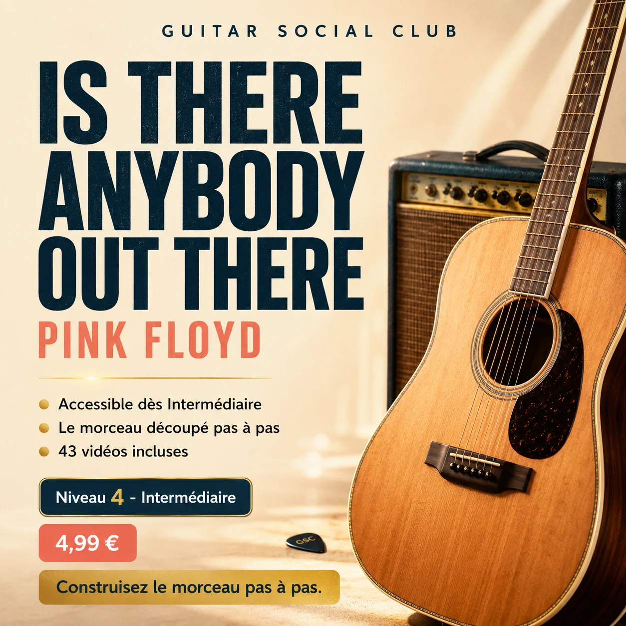 Couverture boutique lumineuse du morceau Is There Anybody Out There - Pink Floyd pour Guitar Social Club
