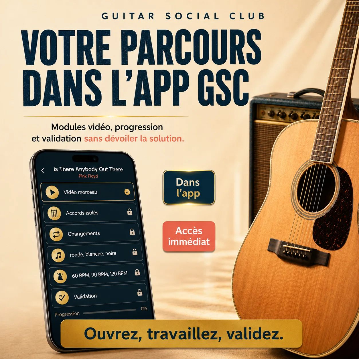 Mockup app Guitar Social Club du parcours Is There Anybody Out There