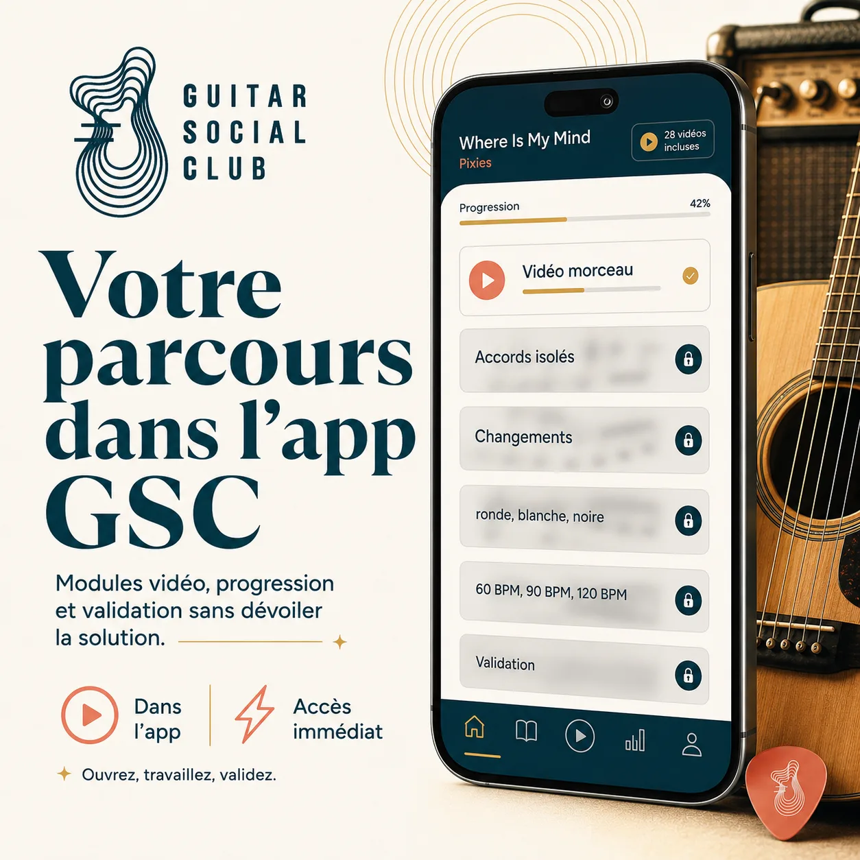 Mockup app Guitar Social Club du parcours Where Is My Mind