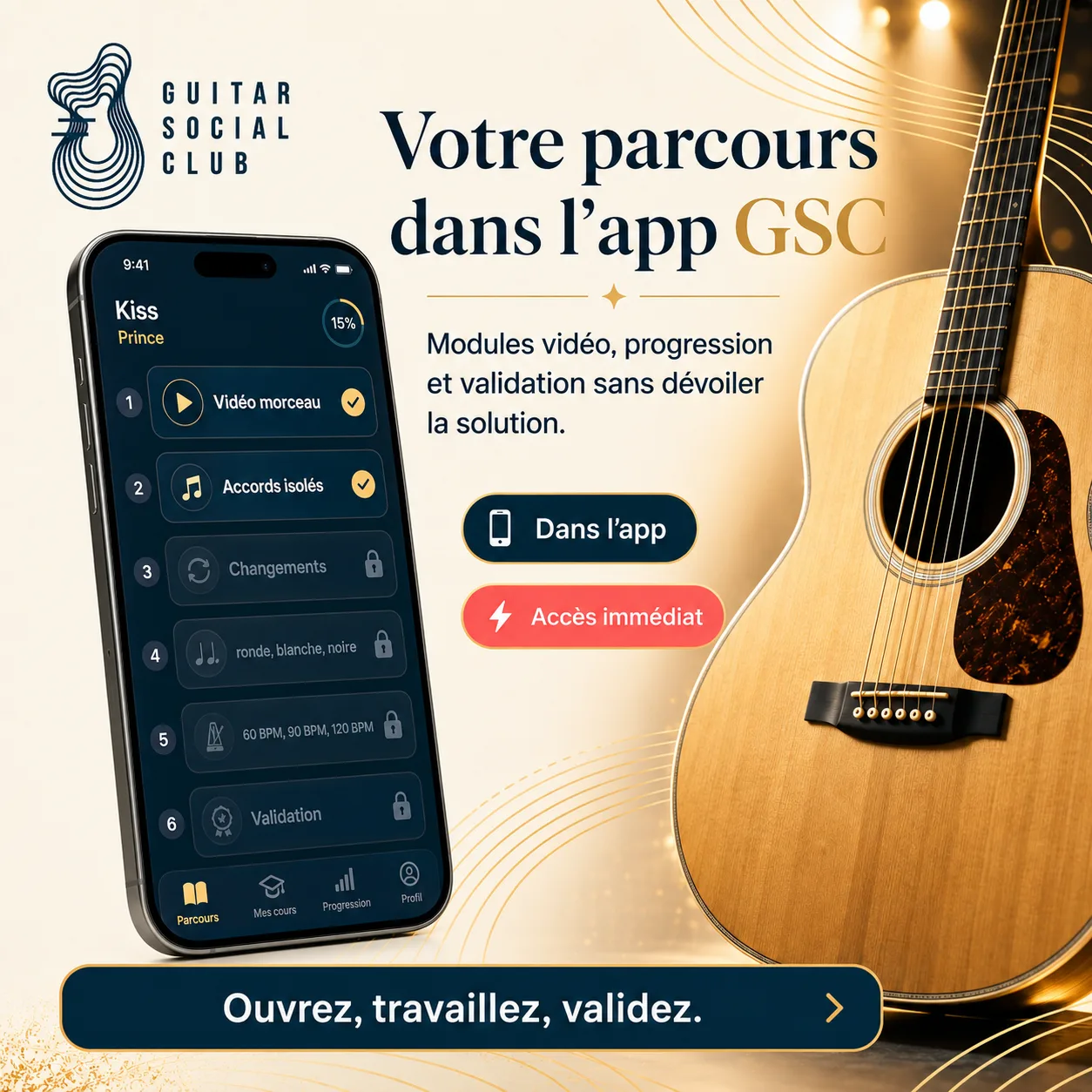 Mockup app Guitar Social Club du parcours Kiss