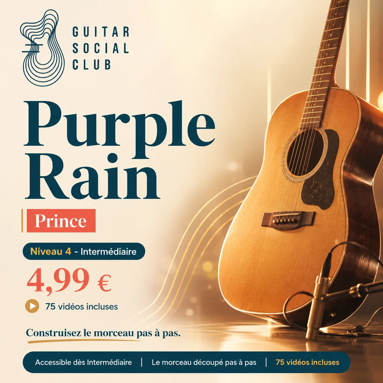 Couverture boutique lumineuse du morceau Purple Rain - Prince pour Guitar Social Club