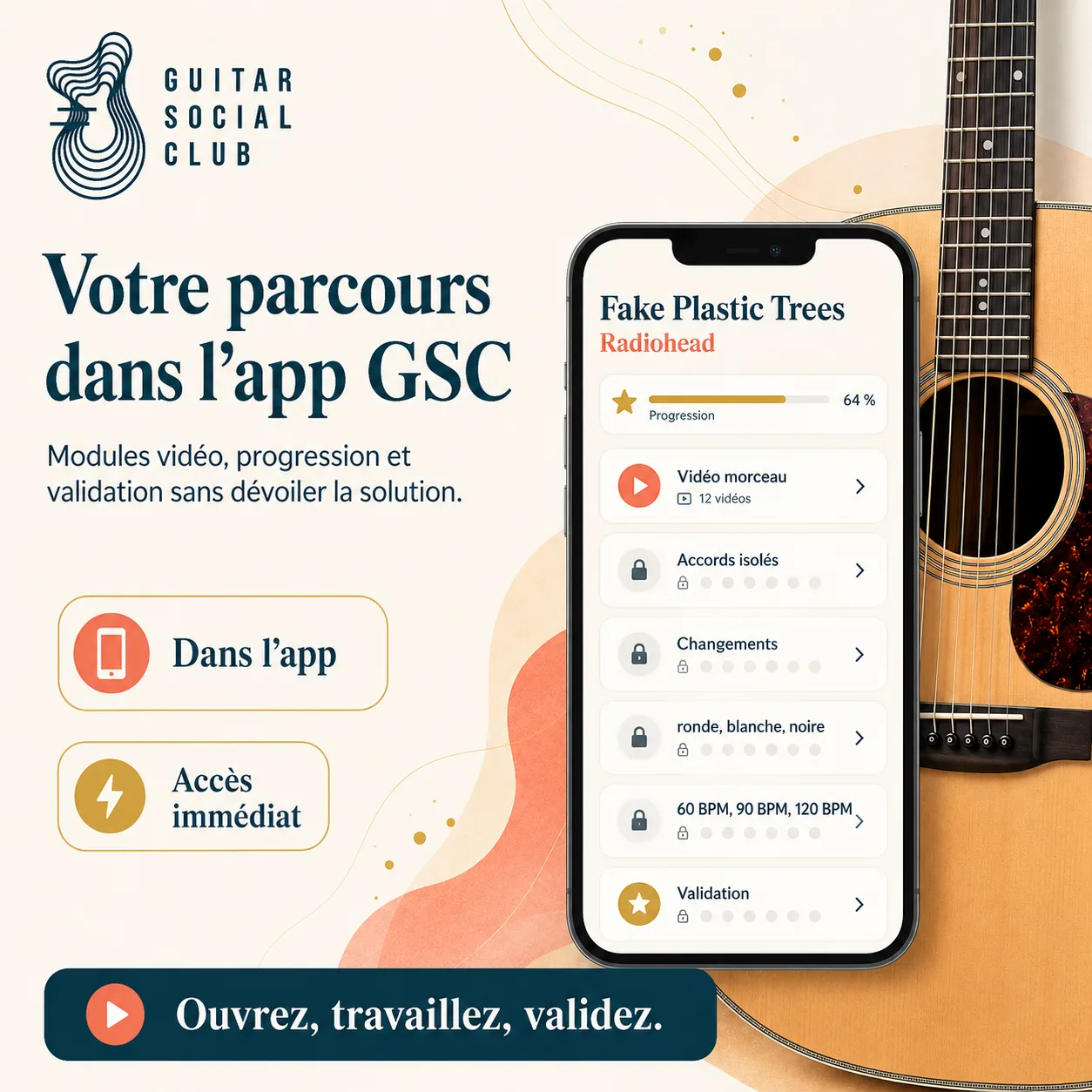 Mockup app Guitar Social Club du parcours Fake Plastic Trees